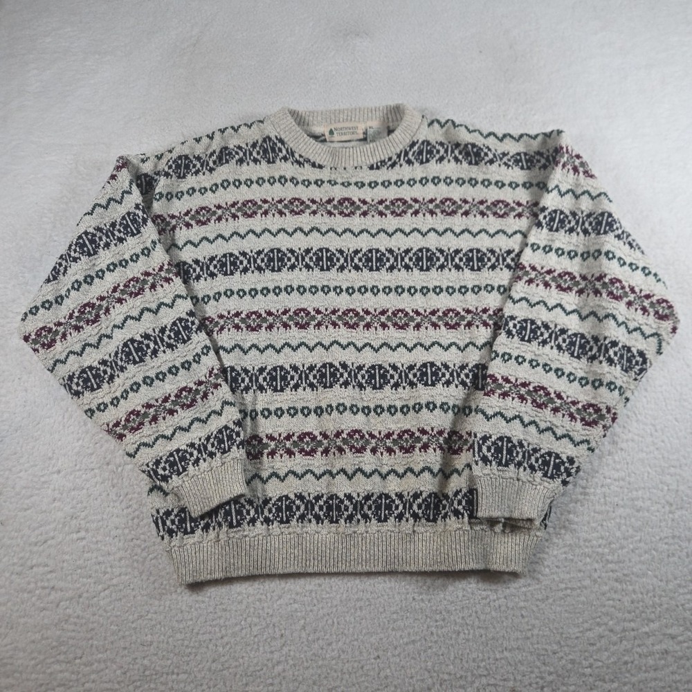 Vintage Northwest Territory Knit Sweater Size XL Made In USA Color Block‎ 90's